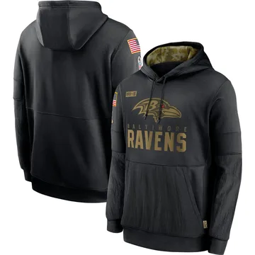 Men's Baltimore Ravens Black 2020 Salute to Service Sideline Performance Pullover Hoodie